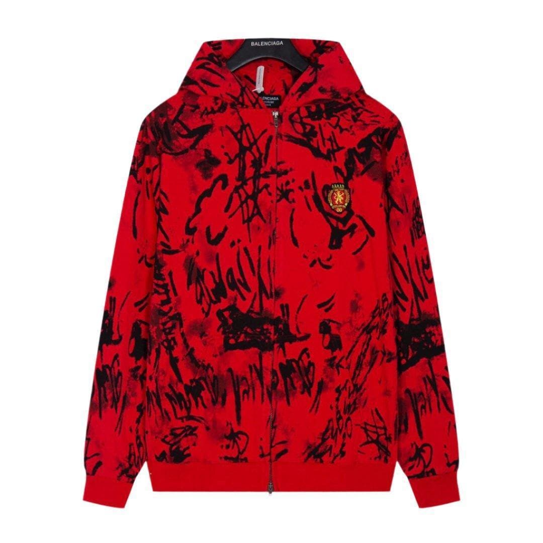 Balenciaga Skater Graffiti Zip Up Hoodie Red | Banlieue91