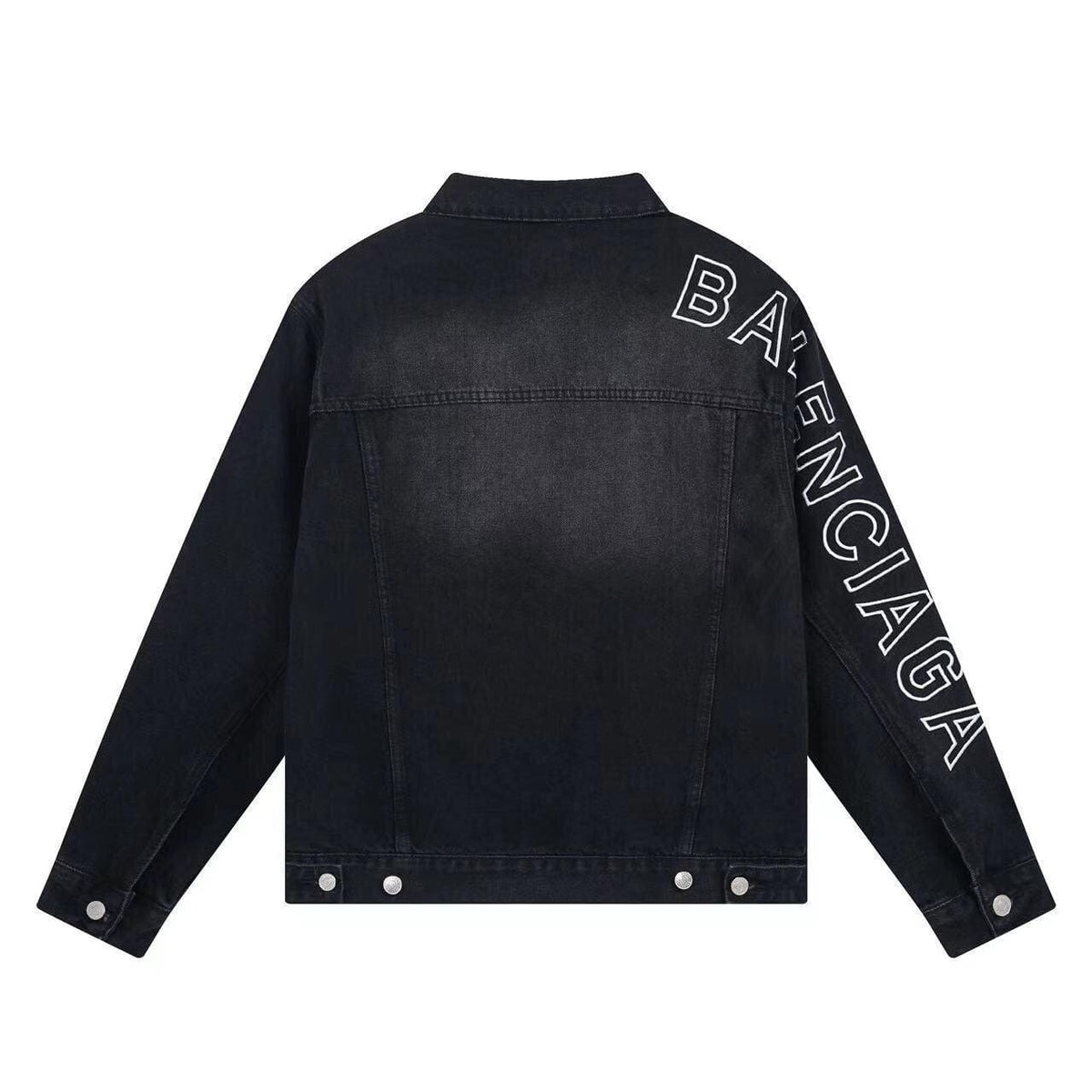 BALENCIAGA UNISEX Embroidered Logo Denim Jacket Sunbleached Black | Banlieue91