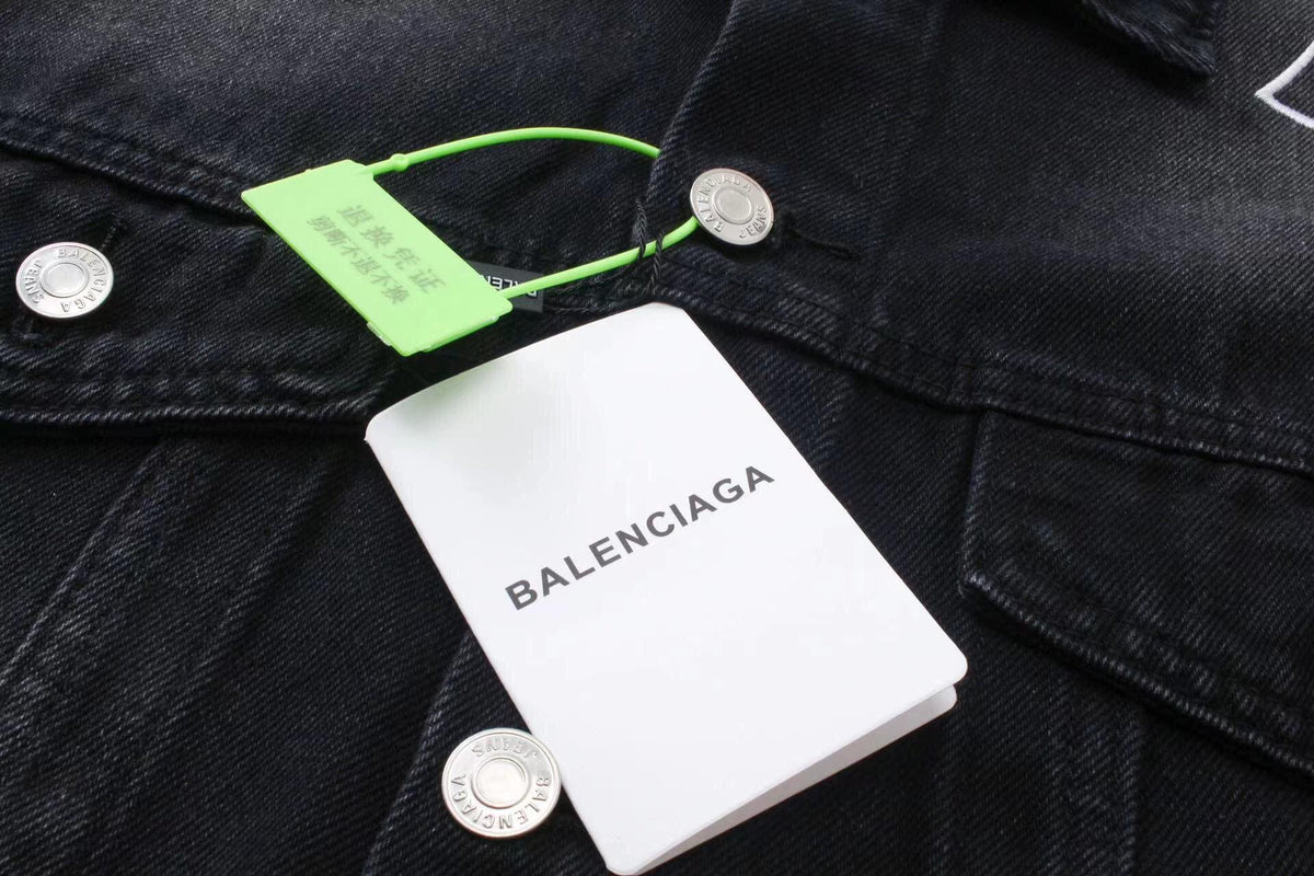 BALENCIAGA UNISEX Embroidered Logo Denim Jacket Sunbleached Black | Banlieue91