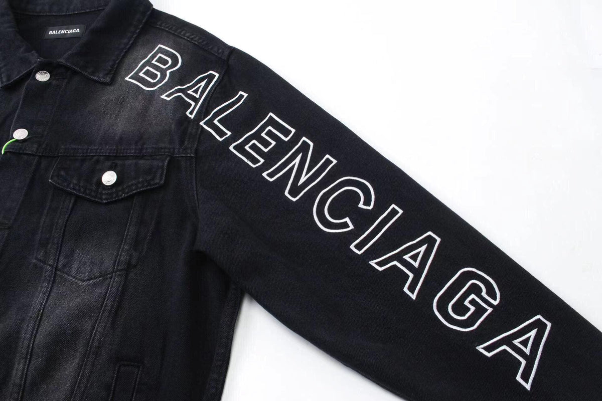 BALENCIAGA UNISEX Embroidered Logo Denim Jacket Sunbleached Black | Banlieue91