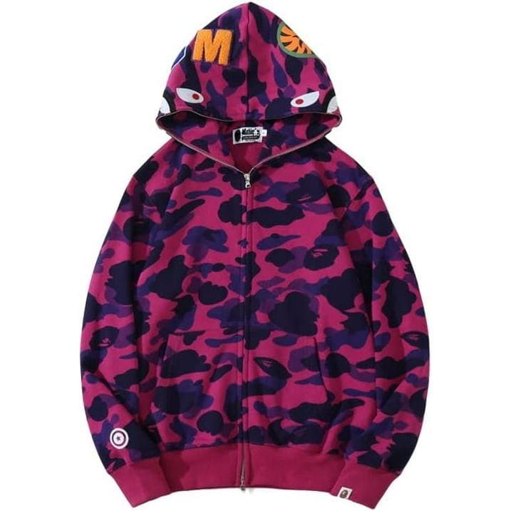 BAPE Hoodie Men's Shark Hoodie,Cotton Material Shark Jaw Jacket Ape Camo Full Zip Jacket Up | Banlieue91