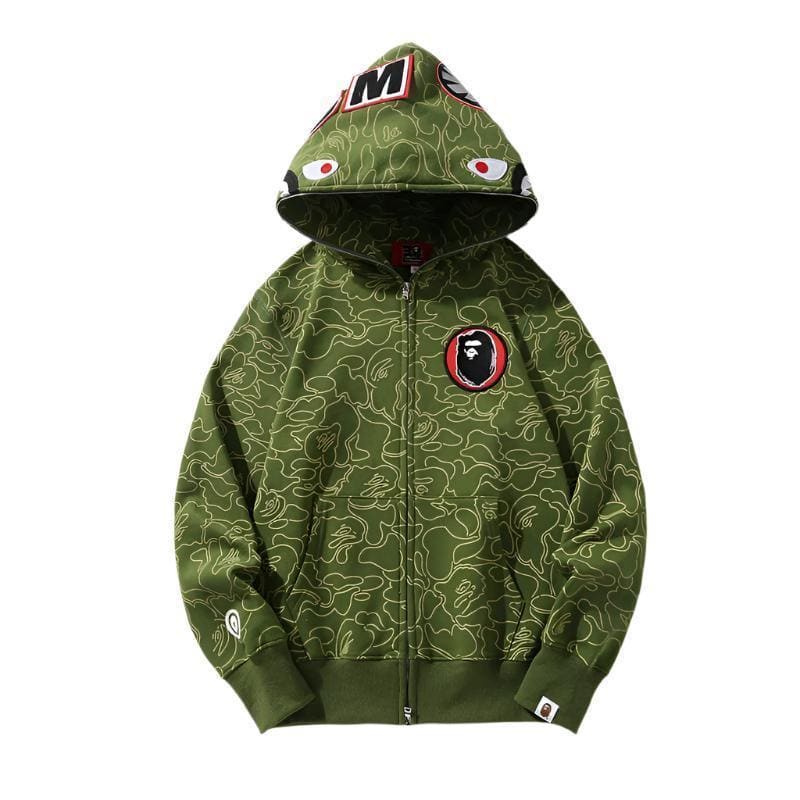 BAPE Line Camo Shark Full Zip Hoodie A Bathing Ape 'Green' | Banlieue91
