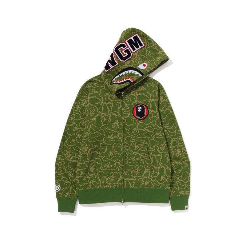 BAPE Line Camo Shark Full Zip Hoodie A Bathing Ape 'Green' | Banlieue91