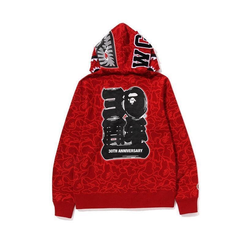 BAPE Line Camo Shark Full Zip Hoodie A Bathing Ape 'Red' | Banlieue91