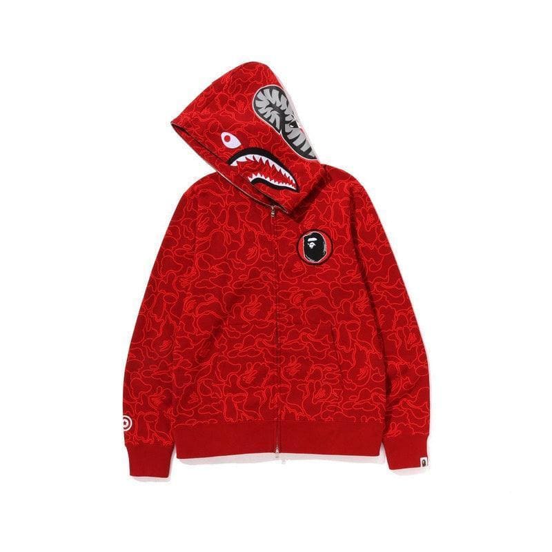 BAPE Line Camo Shark Full Zip Hoodie A Bathing Ape 'Red' | Banlieue91