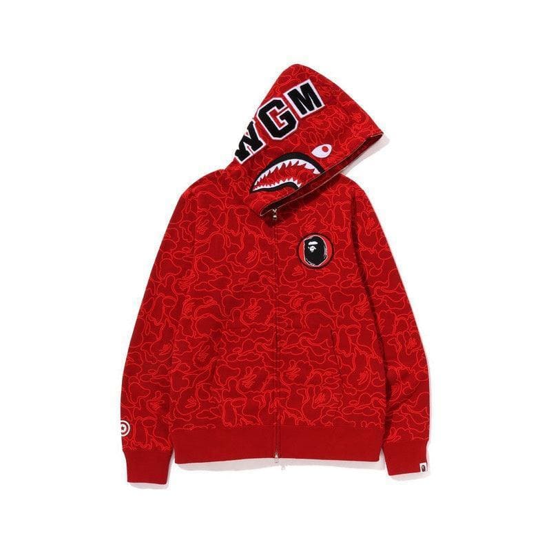 BAPE Line Camo Shark Full Zip Hoodie A Bathing Ape 'Red' | Banlieue91