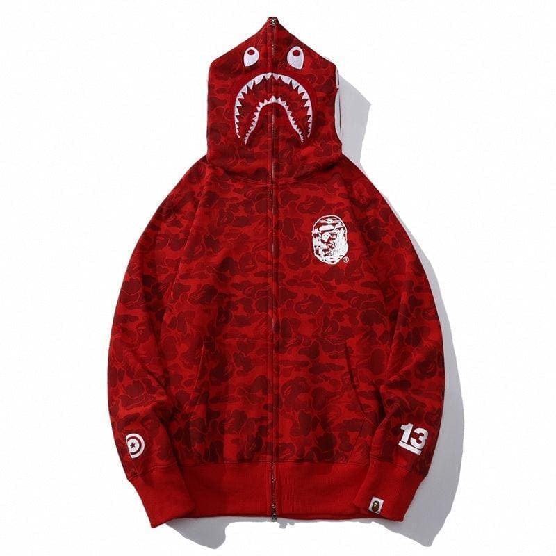 BAPE OG Camo Shark Full Zip-Up Hoodie A Bathing Ape 'Red' | Banlieue91