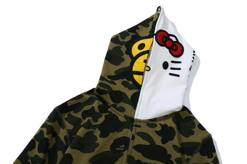 BAPE Sanrio Milo Hello Kitty Split Face 1st Camo Full Zip Hoodie A Bathing Ape Green | Banlieue91