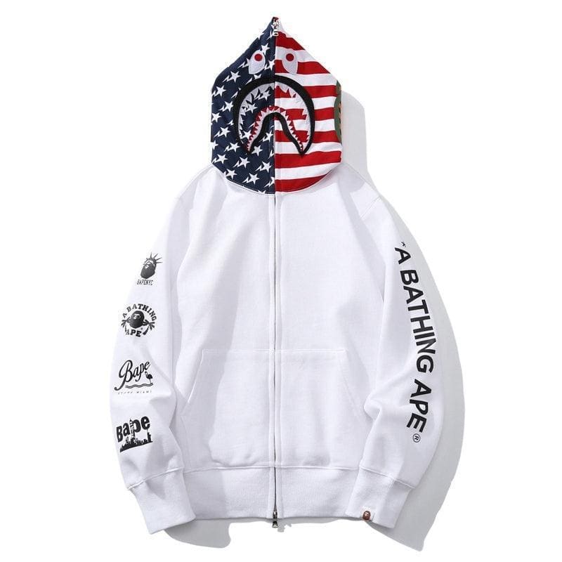BAPE US Limited Collection USA Shark Hoodie A Bathing Ape White | Banlieue91
