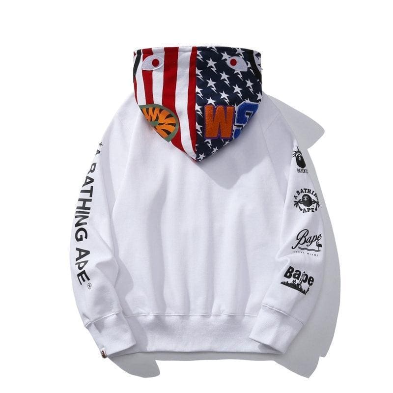 BAPE US Limited Collection USA Shark Hoodie A Bathing Ape White | Banlieue91