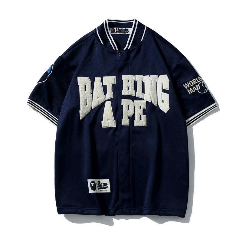 BATHNIG APE Men's BASEBALL JERSEY SHIRT Navy / Ivory / White | Banlieue91