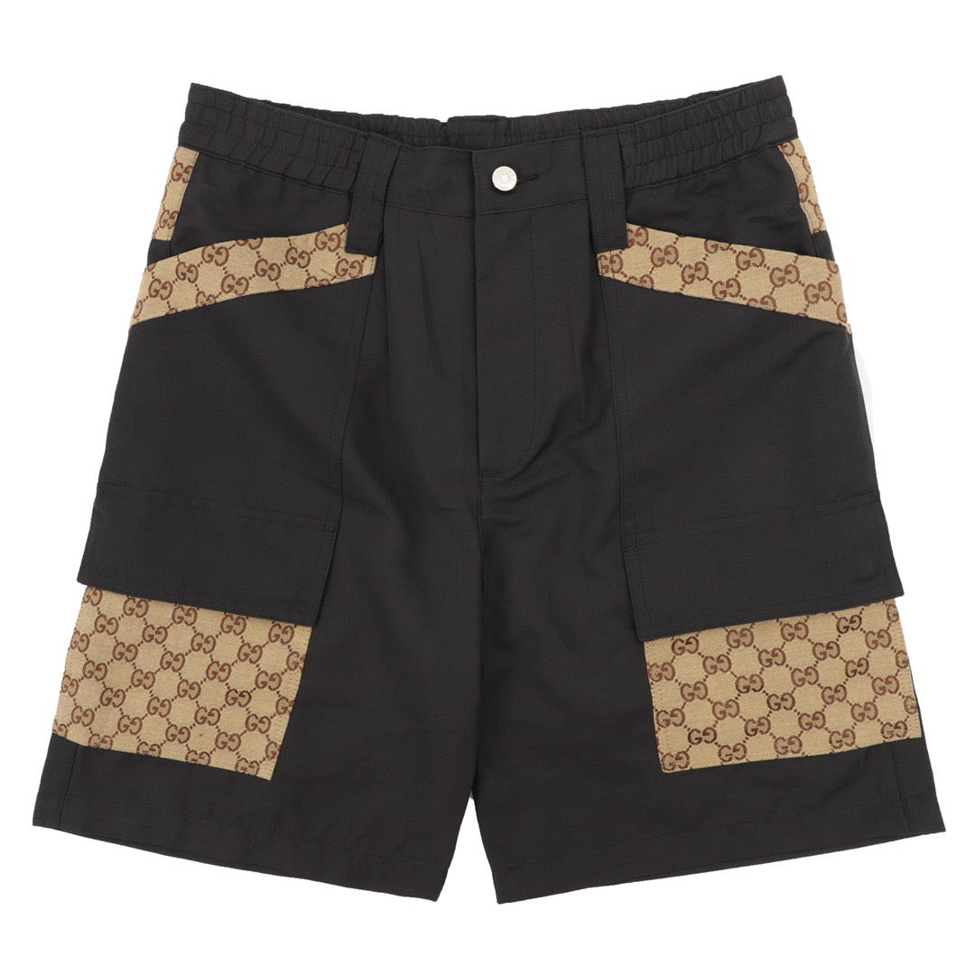 Gucci Dark Grey Bermuda Shorts with GG Canvas Inserts in Cotton - Banlieue91