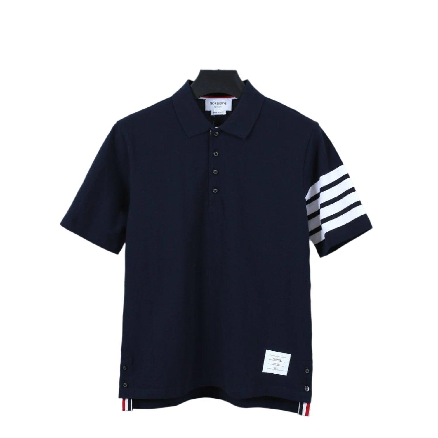 Thom Browne Navy Blue T-Shirt with Collar - Banlieue91