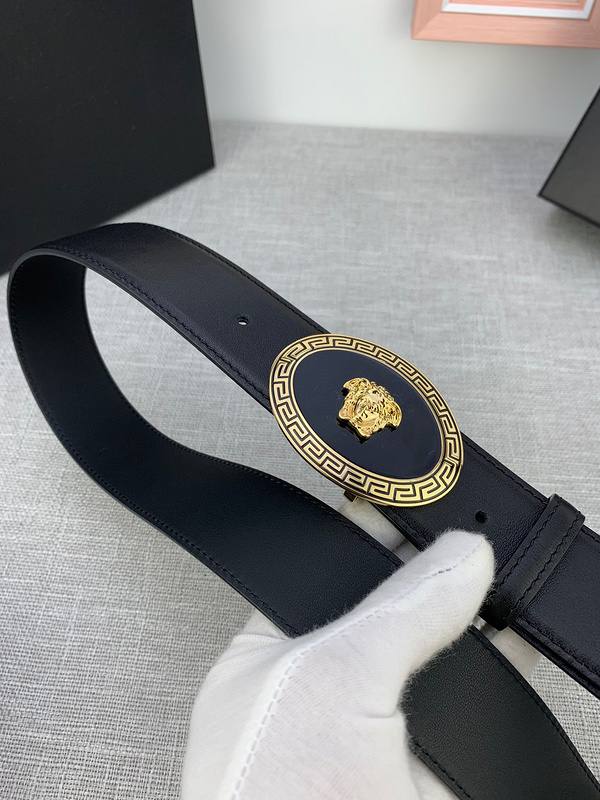 Versace Black Leather Vitello Belt Gold Medallion Buckle - Banlieue91