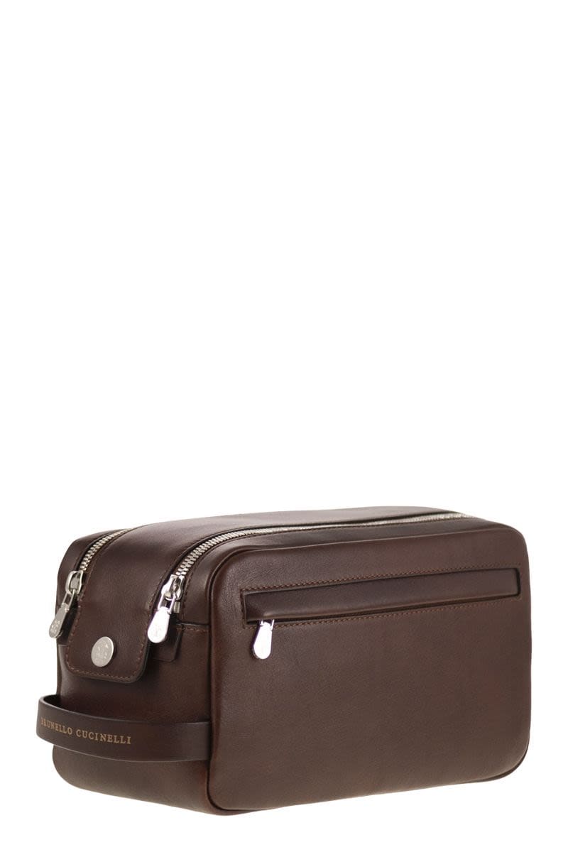 BRUNELLO CUCINELLI Mini Leather Beauty Case with Double Zip | Banlieue91