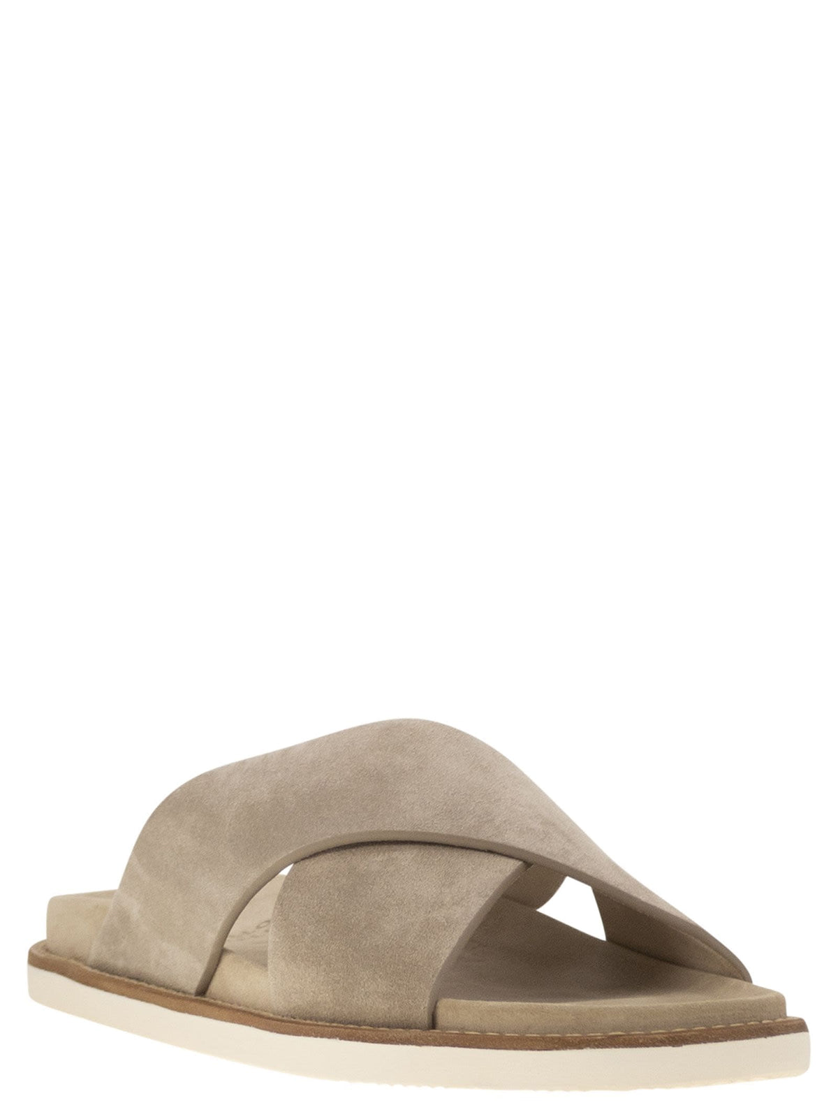 Brunello Cucinelli Washed Suede Slides | Banlieue91