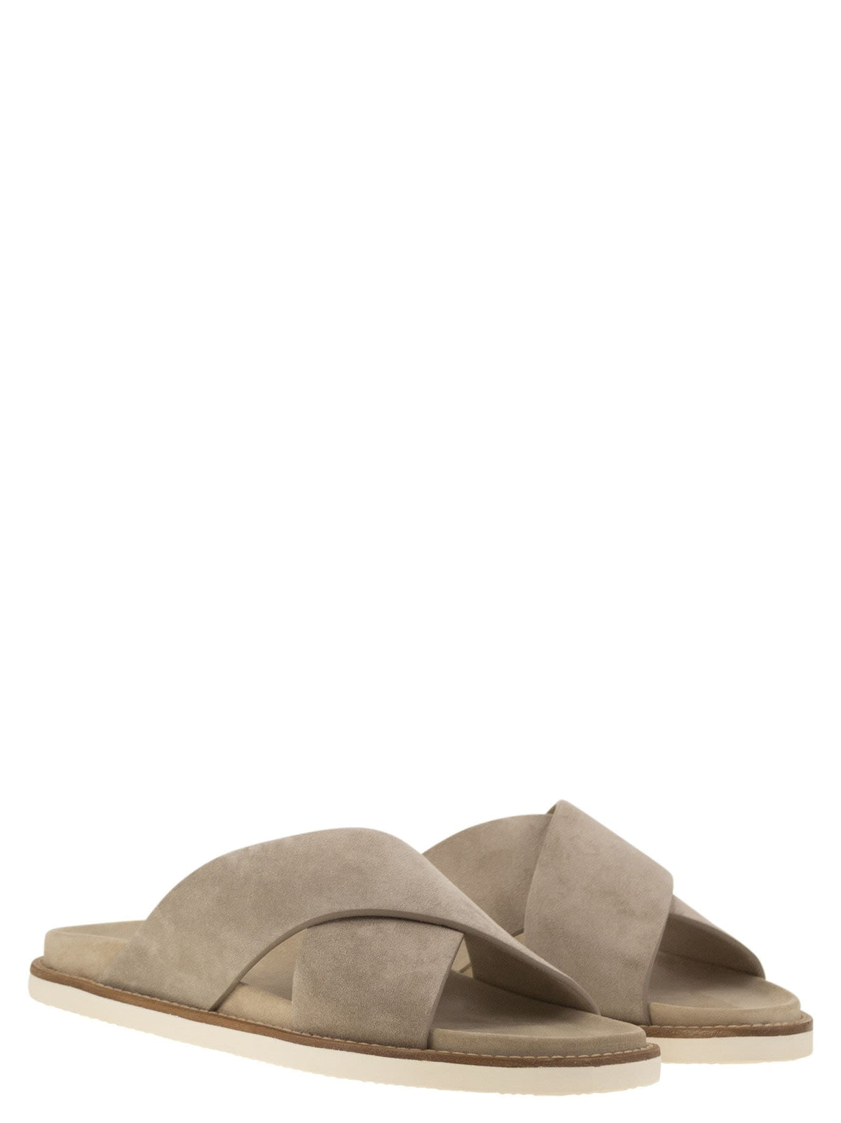 Brunello Cucinelli Washed Suede Slides | Banlieue91