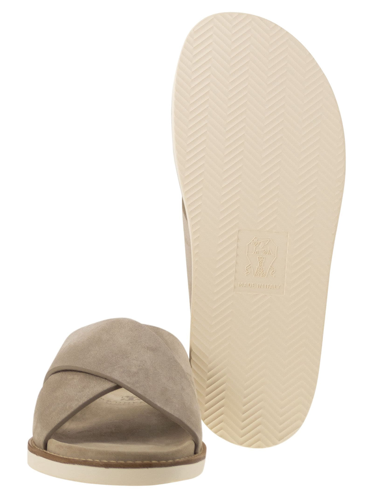 Brunello Cucinelli Washed Suede Slides | Banlieue91
