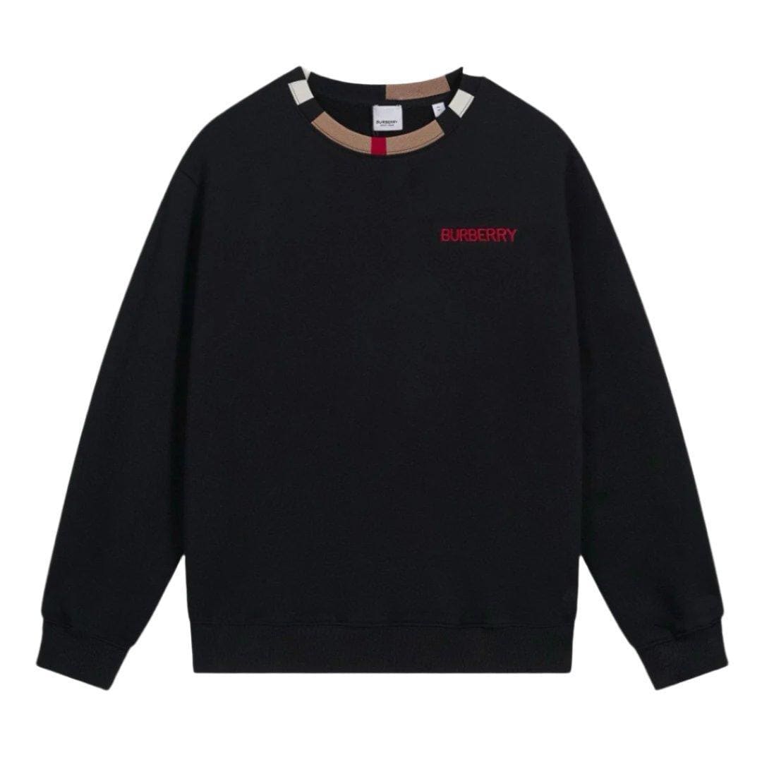 BURBERRY JARRAD BLACK COTTON ICON STRIPE COLLAR RED LOGO SWEATER | Banlieue91