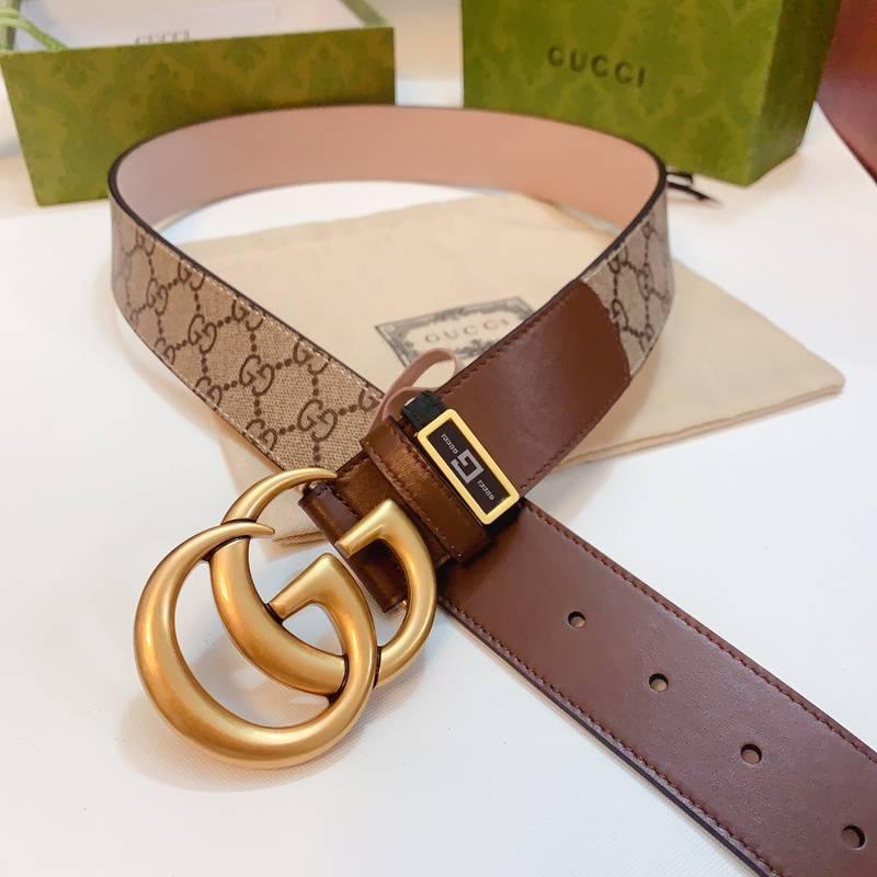 GUCCI Embellished coated-canvas and leather belt 'Brown' - Banlieue91