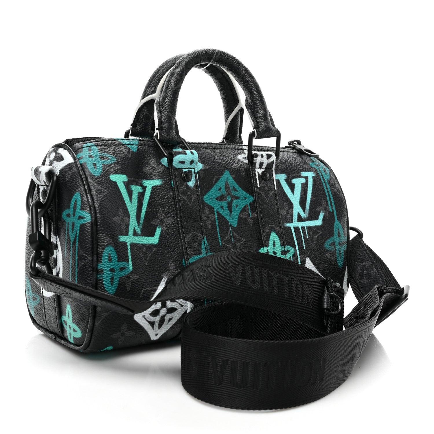 Louis Vuitton Monogram Eclipse LV Graffiti Keepall Bandouliere 25 'Green Light' - Banlieue91