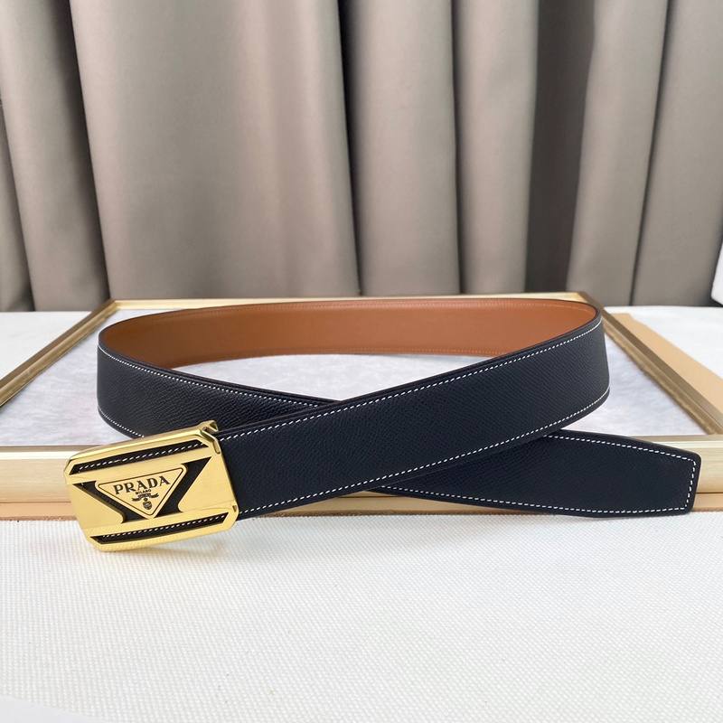 Prada Leather Belt Brushed Golden Buckle 'Black' - Banlieue91