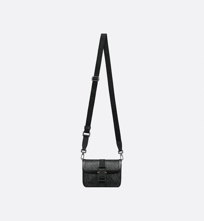 Mini Dior Hit the Road Messenger Bag with Flap Black Coated Cotton Canvas with CD Diamond Print - Banlieue91