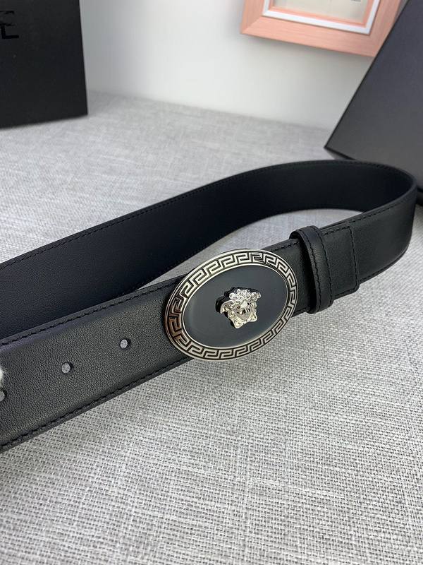 Versace Black Leather Vitello Belt Silver Medallion Buckle - Banlieue91