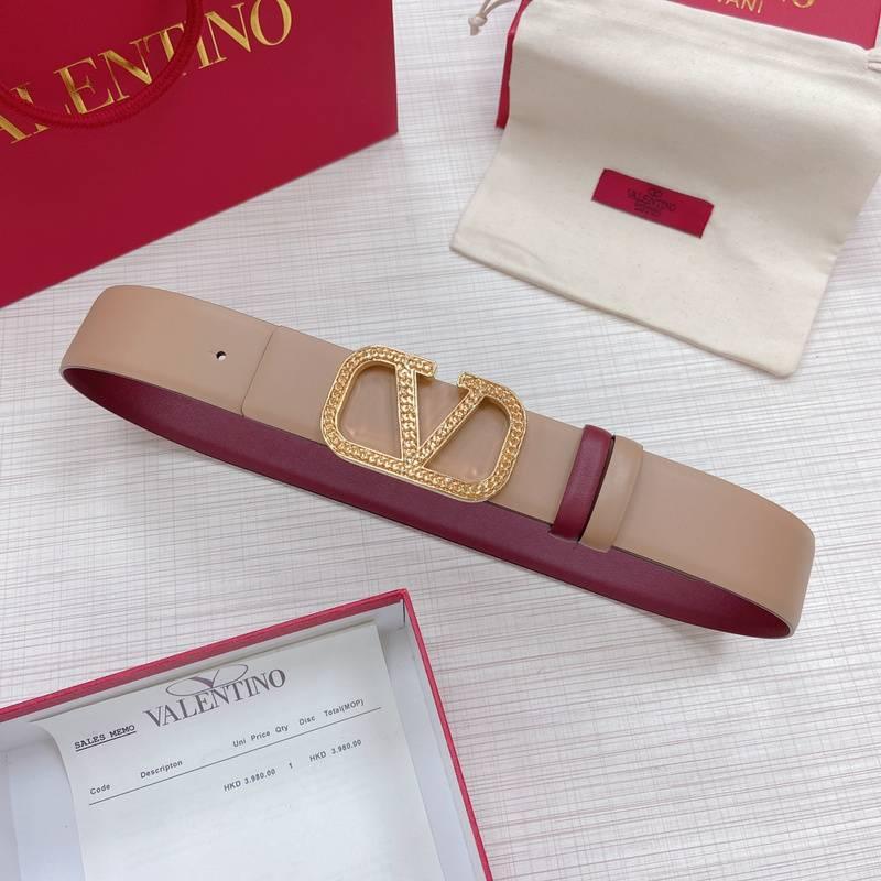 Valentino V logo Hammered Buckle Reversible Wide Signature Belt 'Beige/Red' - Banlieue91