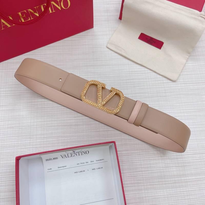 Valentino V logo Hammered Buckle Reversible Wide Signature Belt 'Light Brown/Beige' - Banlieue91