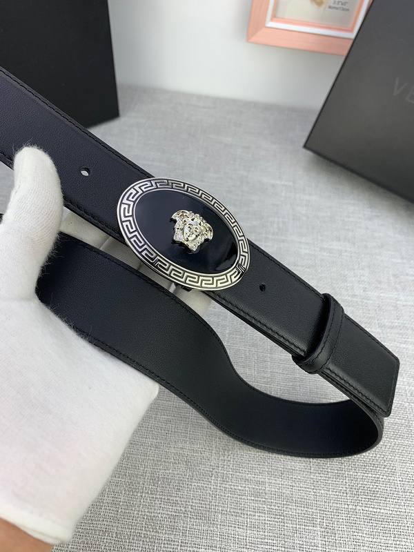 Versace Black Leather Vitello Belt Silver Medallion Buckle - Banlieue91