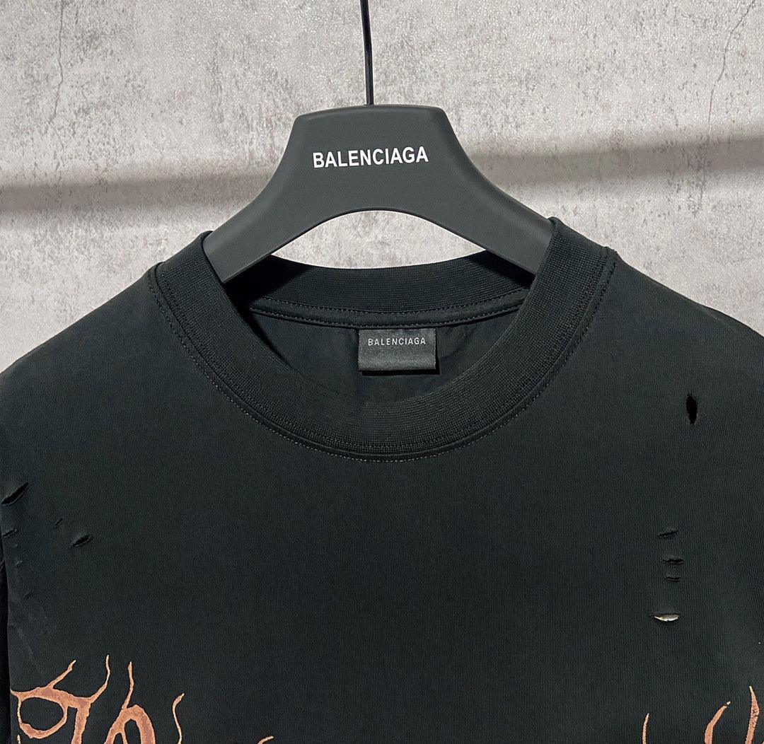 Balenciaga Faded Black T-Shirt Without Collar - Banlieue91