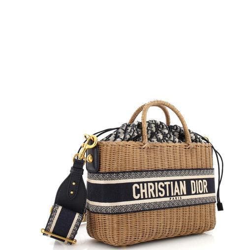 Christian Dior Basket Bag Wicker and Oblique Canvas Large | Banlieue91
