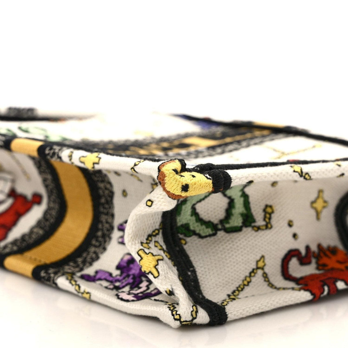 Christian Dior Canvas Embroidered Pixel Zodiac Mini Book Tote Phone Bag in Latte Multicolor | Banlieue91