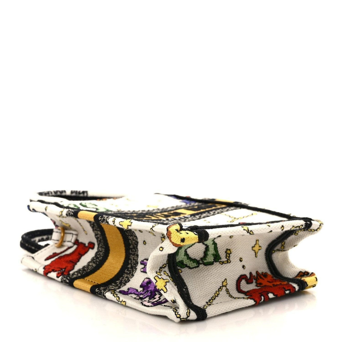 Christian Dior Canvas Embroidered Pixel Zodiac Mini Book Tote Phone Bag in Latte Multicolor | Banlieue91