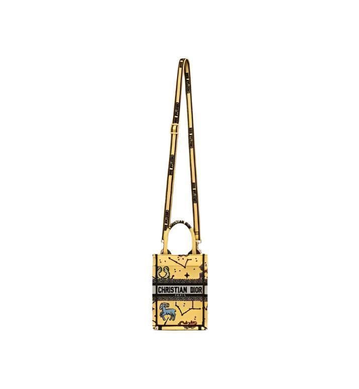 Christian Dior Canvas Embroidered Pixel Zodiac Mini Book Tote Phone Bag in Latte Multicolor | Banlieue91