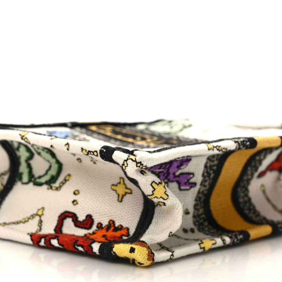 Christian Dior Canvas Embroidered Pixel Zodiac Mini Book Tote Phone Bag in Latte Multicolor | Banlieue91