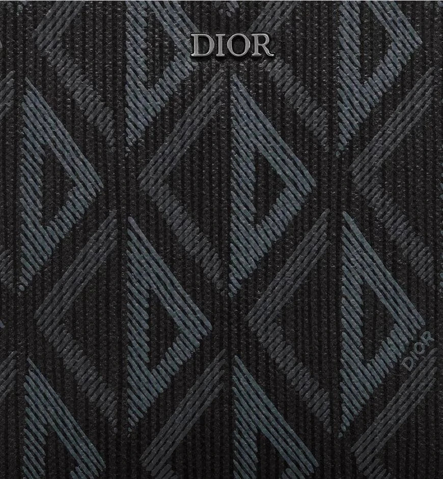 Christian Dior Zipped Pouch with Strap Black Coated Cotton Canvas with CD Diamond Print | Banlieue91