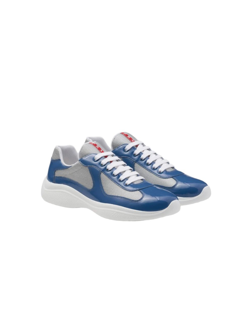 Patent leather and technical fabric Prada America's Cup sneakers 'Blue/White' - Banlieue91