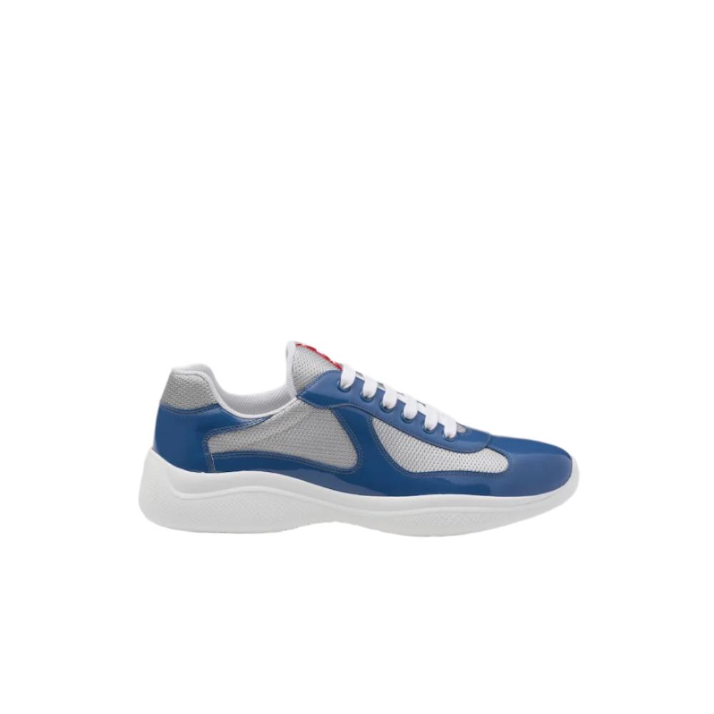 Patent leather and technical fabric Prada America's Cup sneakers 'Blue/White' - Banlieue91