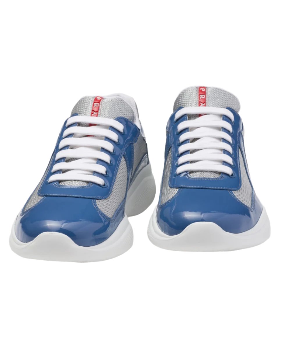 Patent leather and technical fabric Prada America's Cup sneakers 'Blue/White' - Banlieue91