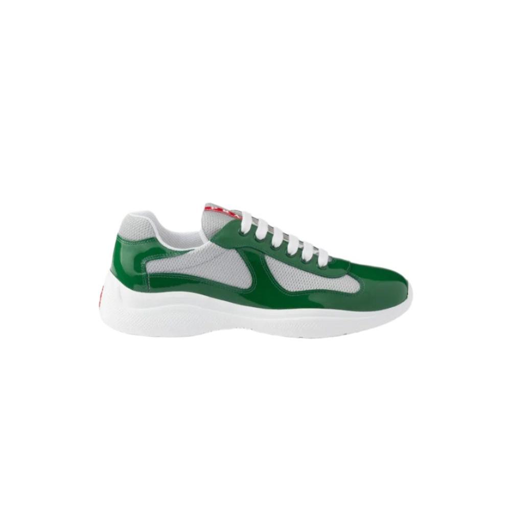 Patent leather and technical fabric Prada America's Cup sneakers 'Green/White' - Banlieue91