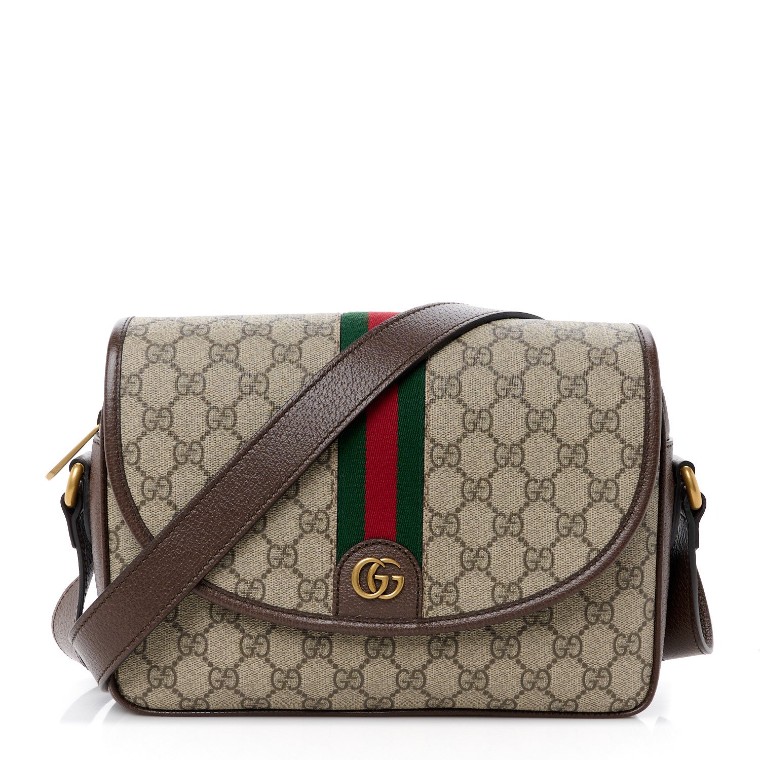 Gucci GG Supreme Monogram Textured Dollar Calfskin Ophidia Flap Shoulder Bag Beige Ebony New Acero - Banlieue91