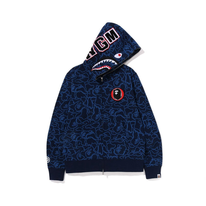 BAPE Line Camo Shark Full Zip Hoodie A Bathing Ape 'Navy' - Banlieue91