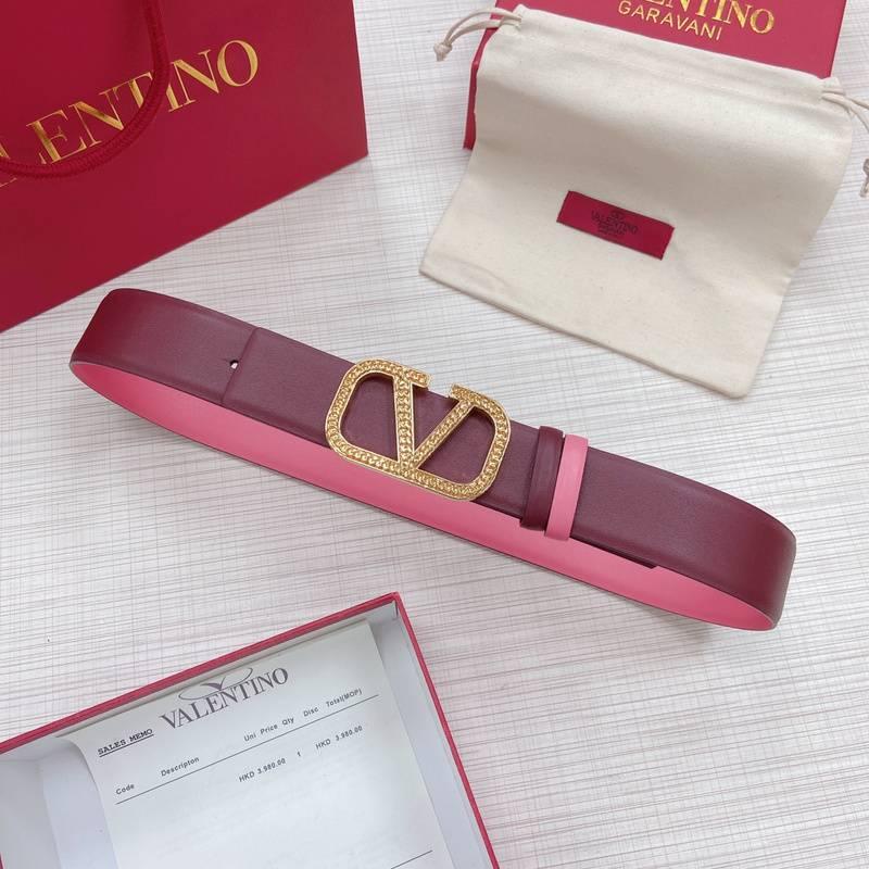 Valentino V logo Hammered Buckle Reversible Wide Signature Belt 'Red/Pink' - Banlieue91