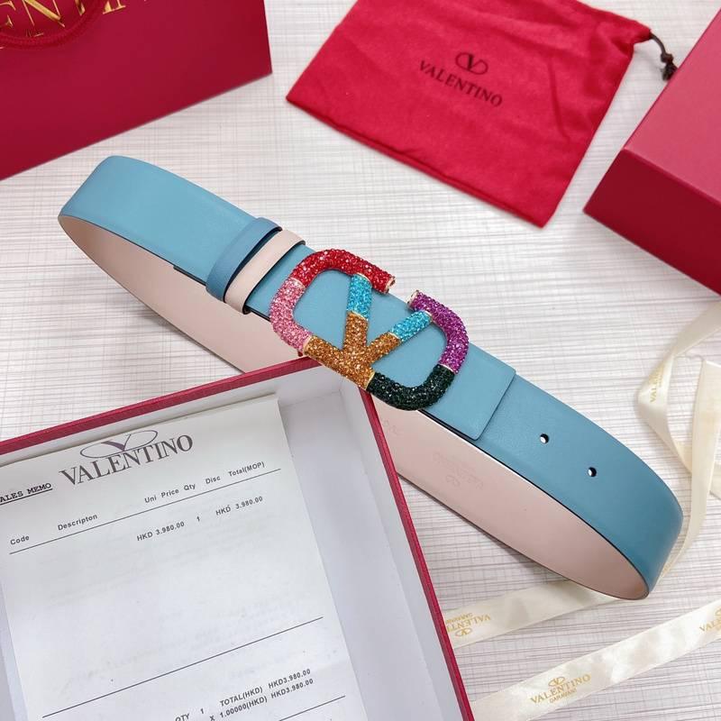 VALENTINO GARAVANI V logo Rainbow Reversible Leather Belt 'Beige/Sky Blue' - Banlieue91