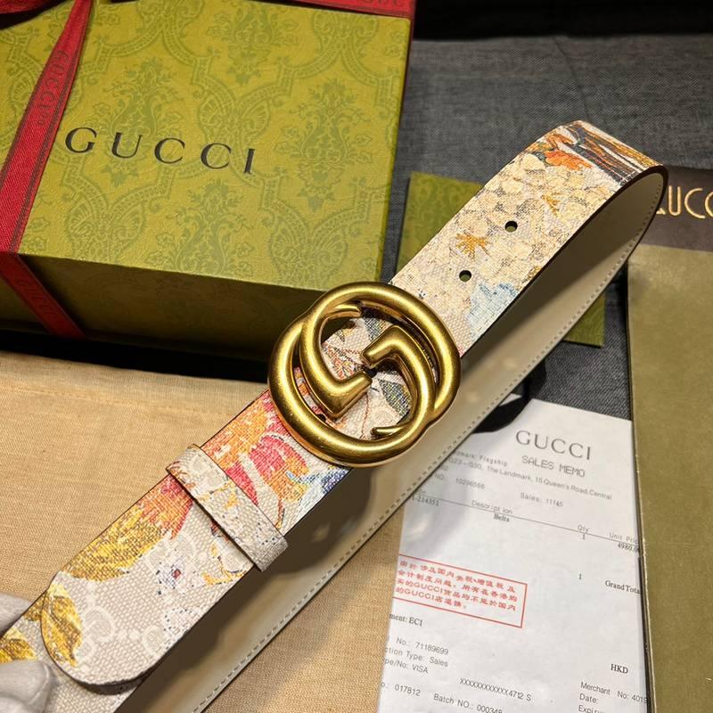 Gucci Guccissima Leather Floral Print Double Gold G Buckle Woman Belt 'Multicolor' - Banlieue91