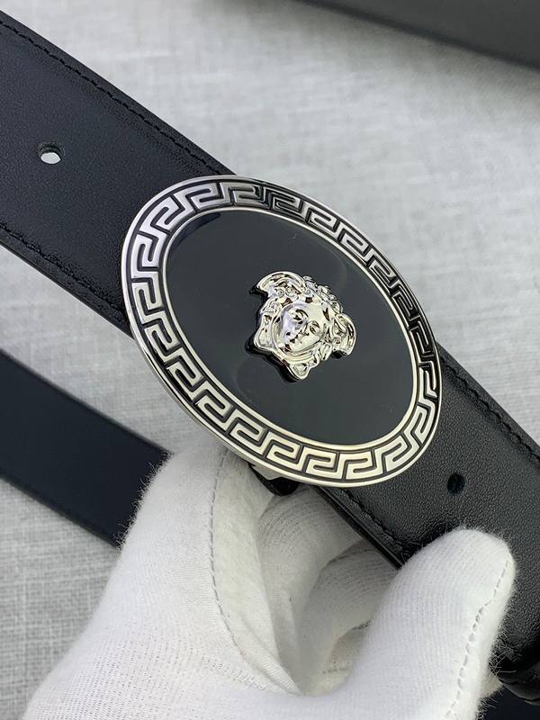 Versace Black Leather Vitello Belt Silver Medallion Buckle - Banlieue91