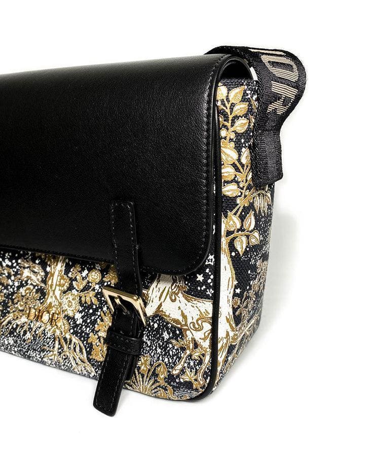 Dior Messenger Bag Regular Dior Messenger Bag Black calfskin, cotton canvas and linen with gold Magica print | Banlieue91