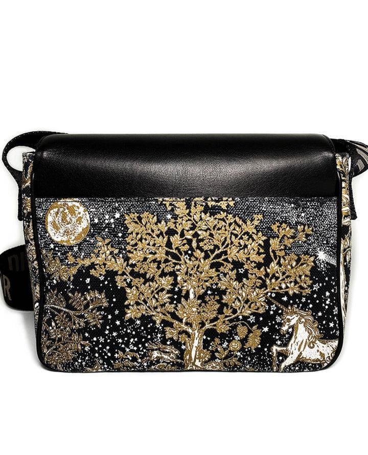 Dior Messenger Bag Regular Dior Messenger Bag Black calfskin, cotton canvas and linen with gold Magica print | Banlieue91